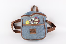 Vintage 90s Distressed Looney Tunes Spell Out Denim Mini Backpack Bag Blue - $59.35