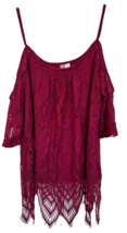 Alya Women’s Lace Blouse Top Cold Shoulder Short Sleeve Fringed Hem Size S Red - £10.27 GBP