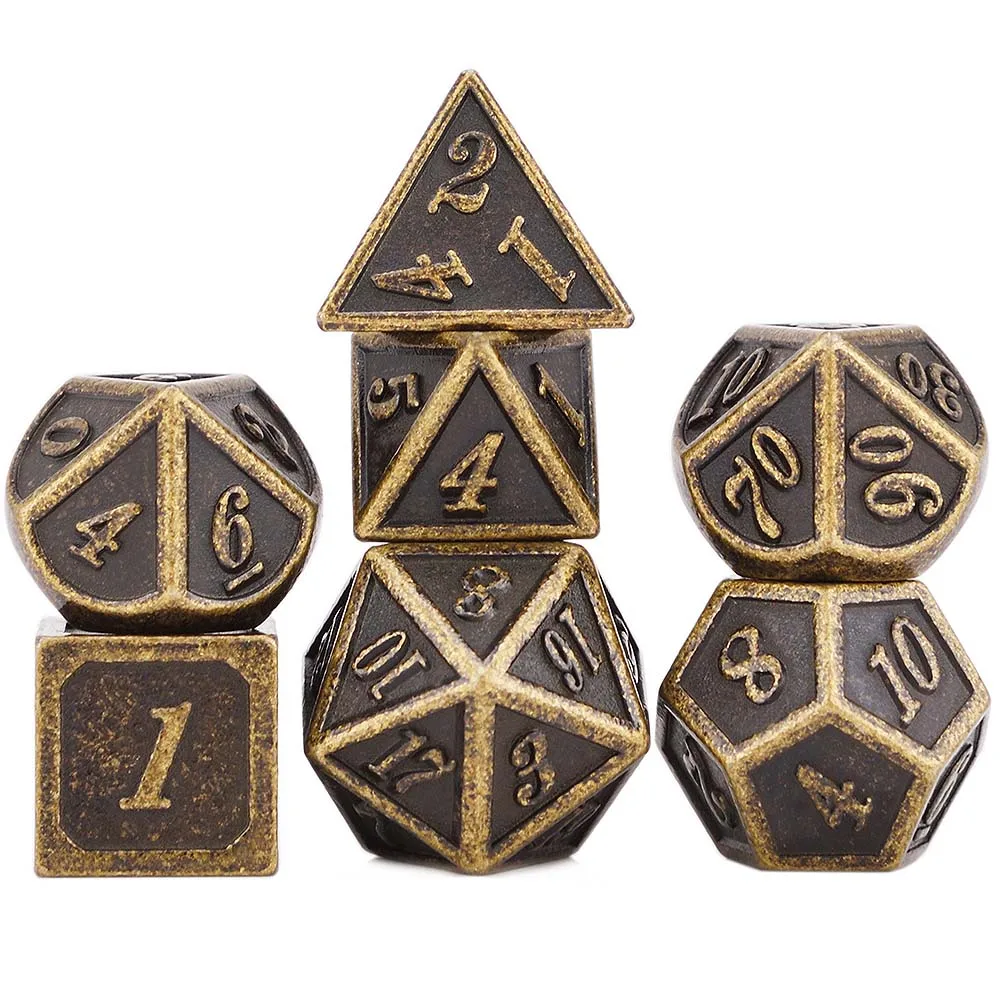 Polyhedral  Dice Set of 7 with Black Bag for RPG DnD Games Ancient Copper,,Silve - £143.14 GBP