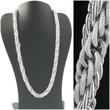 Vintage Western Germany Twisted Double Strand Rope 24&quot; Necklace Silvertone - £11.60 GBP