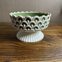 Vtg Regaline Footed Bowl Basket Plastic Melamine Green Insert Arched Lat... - $28.09 CAD