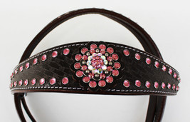 Horse Western Riding Leather Bridle Headstall Tack Brown Pink 7671 - £37.18 GBP