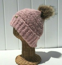 New Pink / Black Mix Color Faux Fur Pom Soft Stretchy Knit Beanie Hat Warm  #D - £6.78 GBP