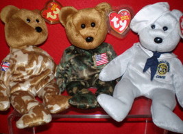 Ty Beanie Baby 3 Patrioric Bears 2 Flag Heros + Ronnie Collectors Quality MWMT - £22.81 GBP