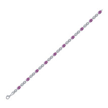 Sterling Silver Womens Oval Lab-Created Pink Sapphire Fashion Bracelet 5-1/ - £202.13 GBP