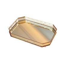 Anyhouz 29cm Gold Rectangle Glass Mirror Base Metal Vanity Food Serving ... - $89.90