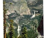 Vernal &amp; Nevada Falls from Glacier Point 1930&#39;s Yosemite Park Linen Post... - £13.96 GBP