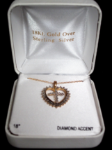 18Kt. Gold Over Silver  Diamond Accent 18&quot;Heart with Cross Pendant - NIB - £18.81 GBP