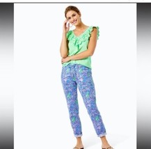 Lilly Pulitzer Taron Mid Rise Linen Pant NWT Blue Peri The Turtle Size M - £68.01 GBP