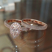 Charm Couple Rings Men Stainless Steel Rhinestones Zircon Women Wedding Band Set - £21.92 GBP+