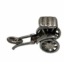 Vintage 925 Sterling Silver Rickshaw Cart Two Carriage Wheels Move Charm... - $22.77