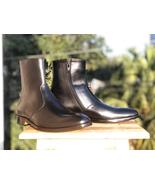 Men's Handmade Black Color Ankle High Boots, Men's Side Zipper Leather Boots - $159.99 - $209.99