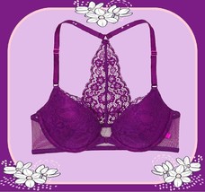 36B Plum Purple Paisley Lace VBack ExtremeLift Victorias Secret Plunge PU UW Bra - £31.96 GBP