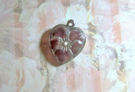 Vintage Sterling silver enameled puffy heart charm-AMATIS LAVENDER pansy - £21.39 GBP