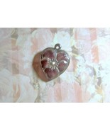 Vintage Sterling silver enameled puffy heart charm-AMATIS LAVENDER pansy - $27.00