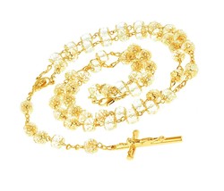 JEWELRY Rosary Necklace Crystal Prayer Beads 24K - £285.83 GBP