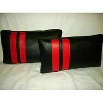 Soft Lambskin Stylish Cover Leather Decor Red &amp; Black Pillow Cushion Genuine - £35.16 GBP