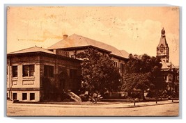 Carnegie Library and High School Redwood City CA Sepia DB Postcard H28 - $9.85