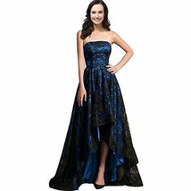 Strapless Black Lace High Low Long A Line Corset Prom Evening Formal Dresses Roy - £103.74 GBP