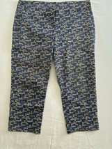 Denver Hayes Mia Cropped Pants Women&#39;s Size 12 Mid Rise Stretch Blue Flo... - $7.92