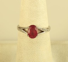 Vtg Sterling Silver Oval Red Ruby Split Shank Accent Statement Ring Sign STS 925 - £38.83 GBP