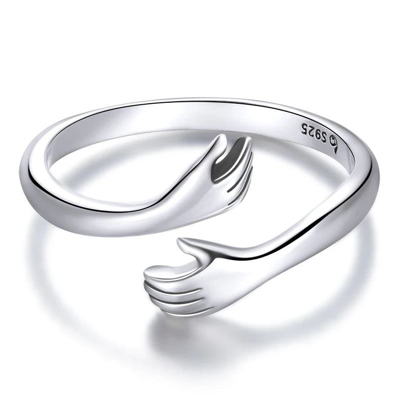 925 Sterling Silver Hug Hands Ring Simple Design Finger Ring For Women Elegant S - £21.72 GBP
