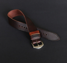 Handmade Leather Watch Band 18-24mm Dark Brown Single Pass Strap Militar... - $35.00
