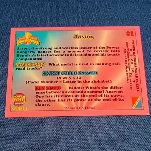 1994 Mighty Morphin POWER RANGERS SERIES TWO # 81 JASON - $12.19