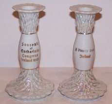 Rare 1932 Czech Lustre Souvenir Of Eucharistic Congress Ireland Candlesticks - £41.20 GBP