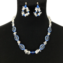 QUARTZ chip necklace &amp; earring set - light blue faceted glass beads clea... - £22.12 GBP