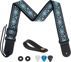 Guitar Strap Jacquard Weave Guitar Strap with Leather Ends - Soft Adjustable Aco - £9.05 GBP