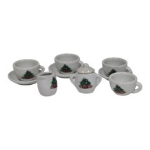 Vtg Miniature Porcelain Child&#39;s Holiday Tea Set Christmas Tree Presents ... - $13.99