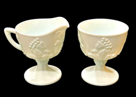 Indiana Milk Glass Pedestal Cream Sugar Bowl Set Colony Harvest Grape Le... - $19.14