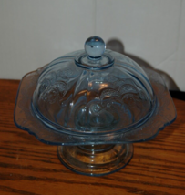 Vintage Clear Light Blue Candy Dish Compote With Lid Depression Style Look - £21.38 GBP