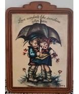 Vintage Evans Wooden Wall Plaque Print Hummel Goebel Like &quot;Love comforts... - $35.56 CAD