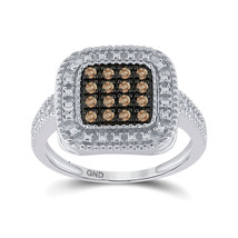 Sterling Silver Womens Round Brown Diamond Square Cluster Ring 1/5 Cttw - £151.11 GBP