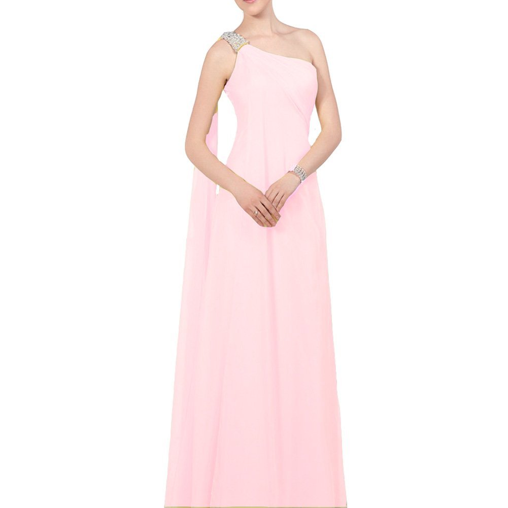 Kivary Women's Beaded One Shoulder Watteau A Line Chiffon Simple Prom Evening Dr