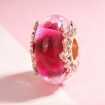 TOP Moments Handmade Murano Glass Rose Gold Pink Murano Glass &amp; Leaves C... - $8.80