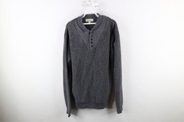 Vtg Cables Mens Large Tall Heavyweight Cotton Ribbed Knit Henley Sweater Gray - £38.68 GBP