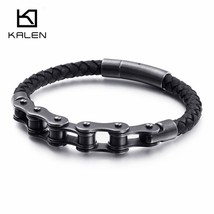 KALEN Hip Hop Bike Chain Charm Bracelets For Men 21cm Stainless Steel BlackBrush - £18.35 GBP
