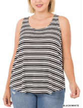 Zenana 1X Ribbed Stretch Jersey Wide Strap Round Neck Striped Tank Top - £7.88 GBP