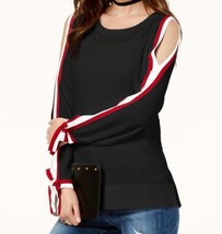 allbrand365 designer Womens Striped Sleeve Cold Shoulder Top, Small - £76.52 GBP