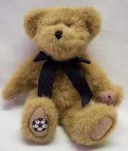Boyds Tan Teddy Bear W/ Black Bow &amp; Soccer Ball Patch 8&quot; Plush Stuffed Animal - £14.28 GBP