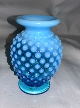 Vintage 1940’s Fenton Art Glass Bright Blue Opalescent Hobnail Mini Vase... - £50.81 GBP