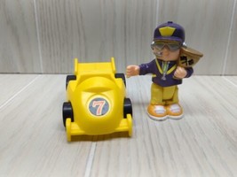 Fisher Price Little People bendable purple race car driver trophy yellow... - $7.91