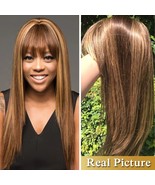 Ombre Human Hair Wig P4-27 Colored Straight Human Hair Wig With Bangs. B... - $136.74 CAD