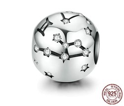 925 Sterling Silver Star Gemini Sign Zodiac Beads Charms fit Bracelet Neckalce - £6.37 GBP