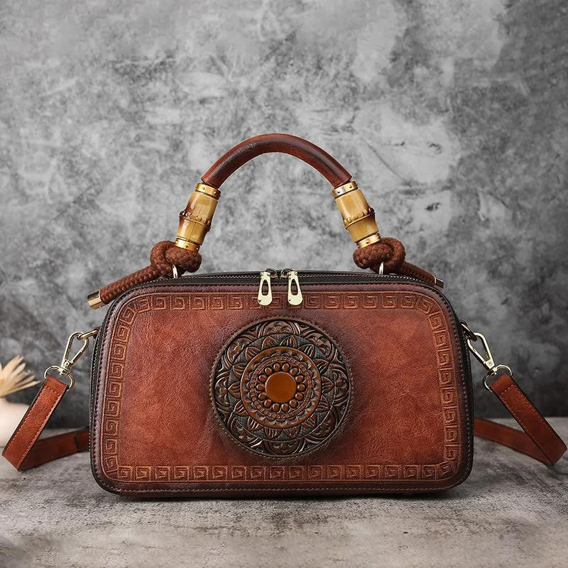 High Quality Handmade Shoulder Bags For Women  Bag Retro Totem Embossing Women'