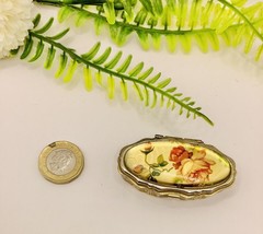 Vintage Yellow Tone Metal And Lucite Floral Pill Trinket Box 5.6x2.5cm - $17.64