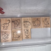 STAMPIN' UP Pun Fun 8 Stamp Set Wood Rocket Cat Whale Hippo Sheep Card Scrapbook - $51.48